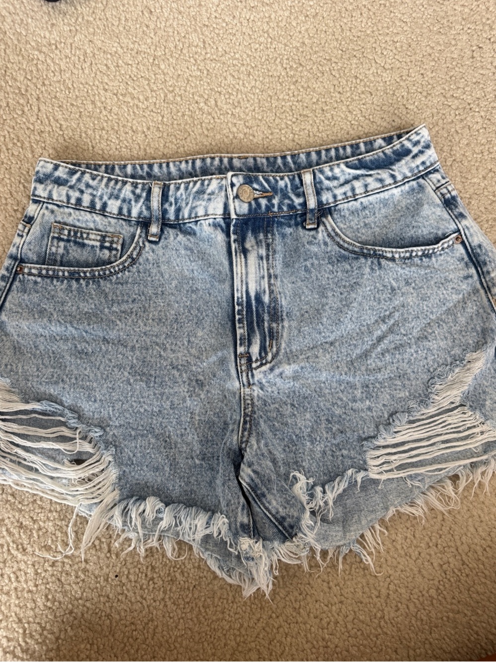 Light Wash Distressed High-Rise Women's Denim Shorts
